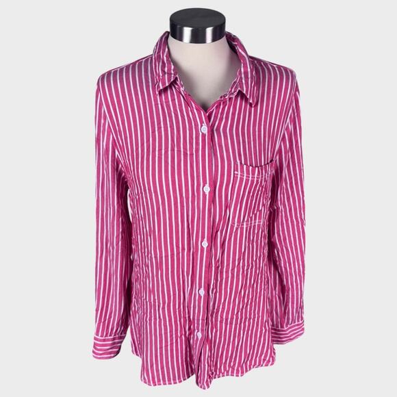 BLL beachlunchlounge Medium Pink White Stripe Button Front Shirt Rayon - Picture 1 of 6